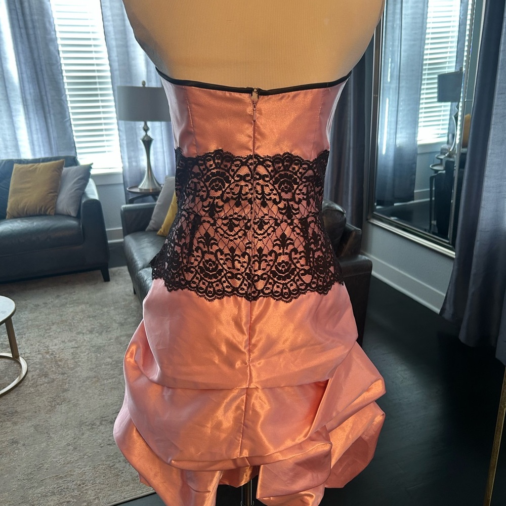 Jessica McClintock Strapless Pink Dress with Black Lace - Picture 2 of 2